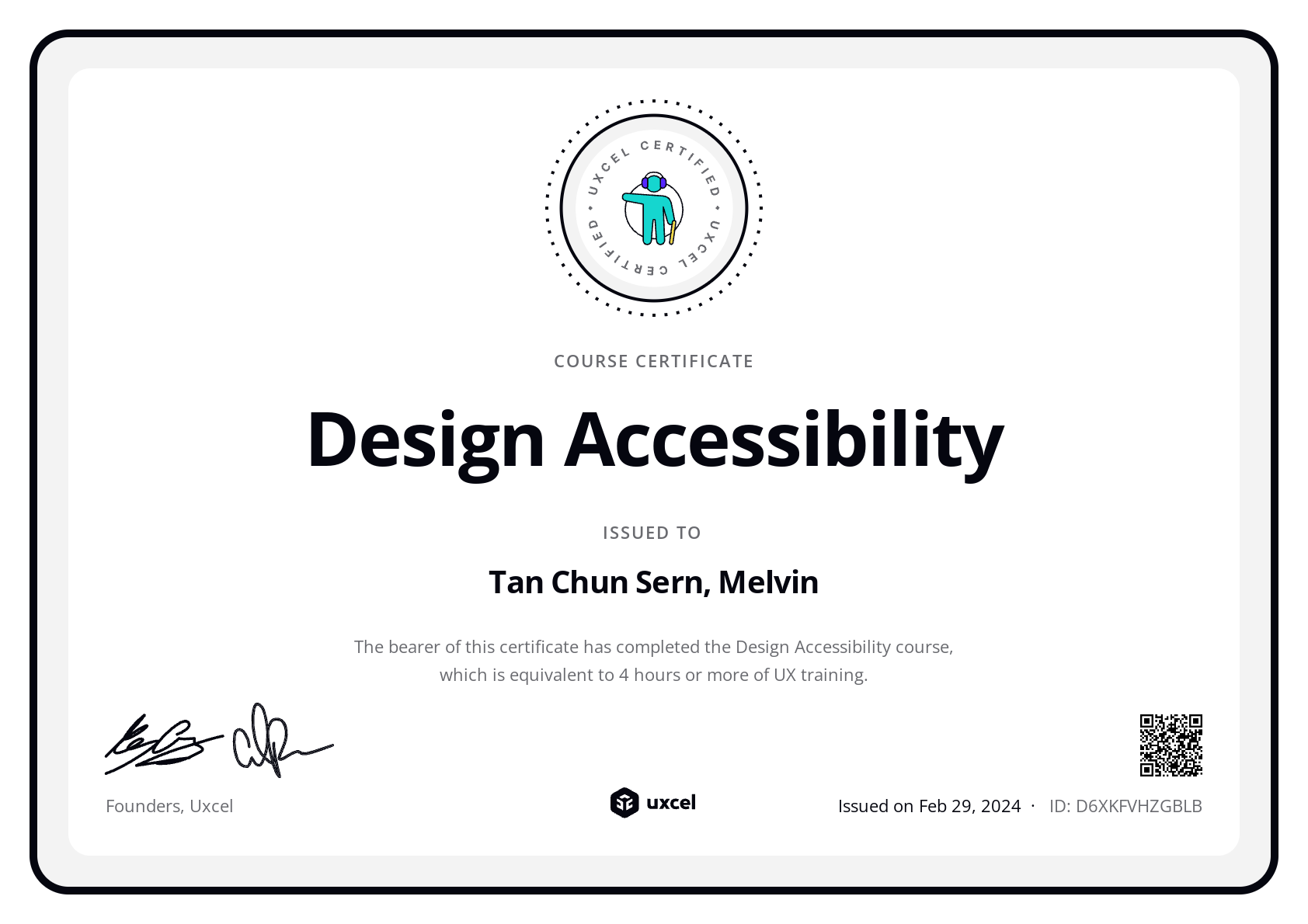 Tan Chun Sern, Melvin's certificate